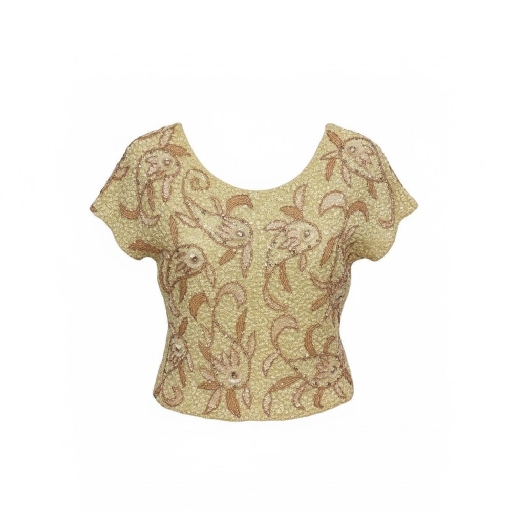 Vintage Forcast Cream and Pink Floral Sequin Blouse